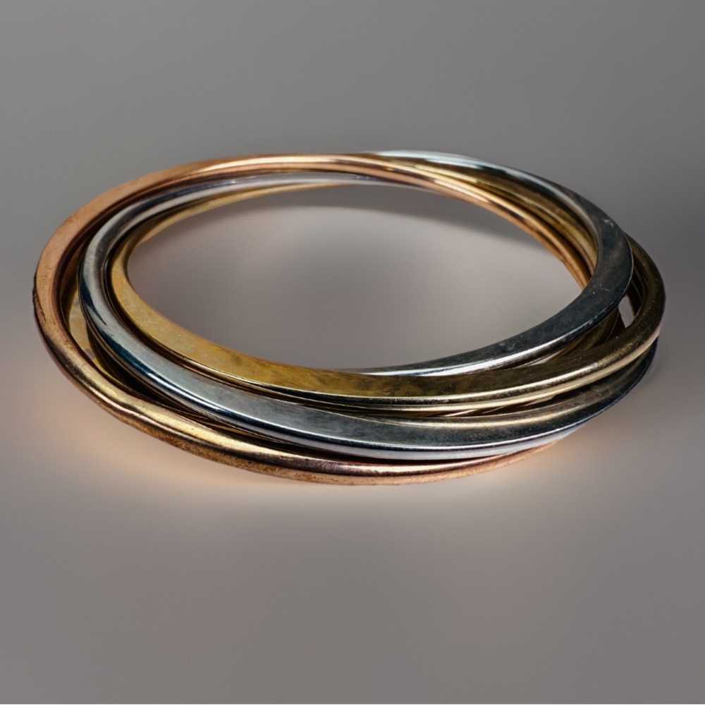 Vintage Multi-Tone Stackable Bangle Set - image 1